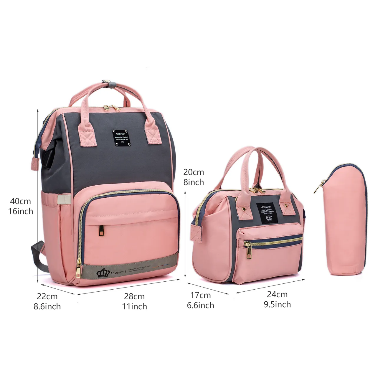 3-piece Multicolorful Baby Bag Diagonal Bag Backpack Large Capacity Color block big image 1