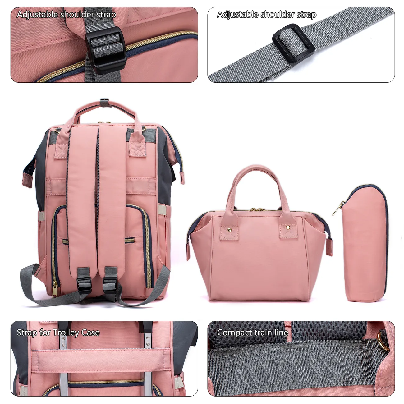 3-teilige bunte Wickeltasche Diagonaltasche Rucksack mit großem Fassungsvermögen Farbblock big image 1