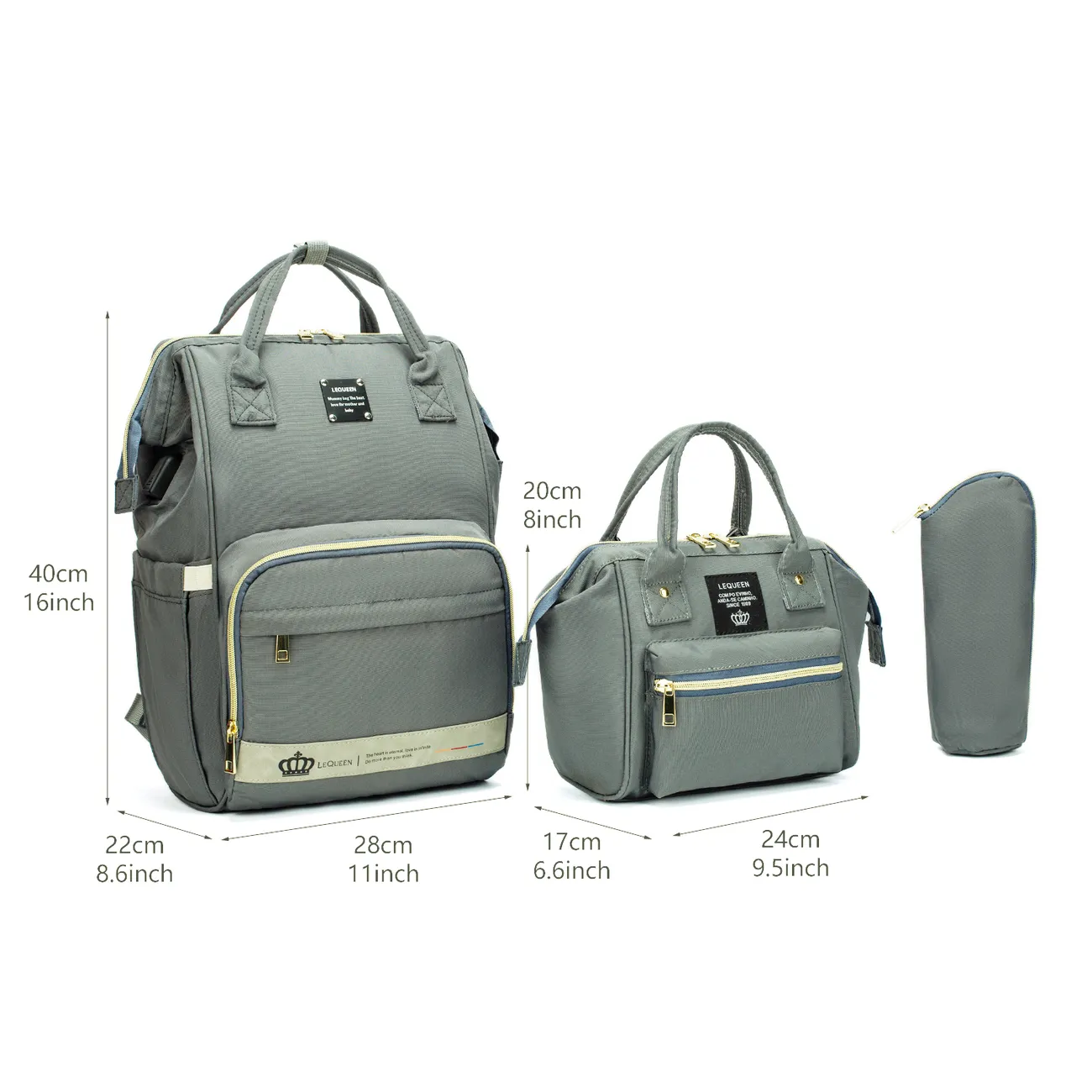 3-piece Multicolorful Diaper Bag Diagonal Bag Backpack Large Capacity Dark Grey big image 1