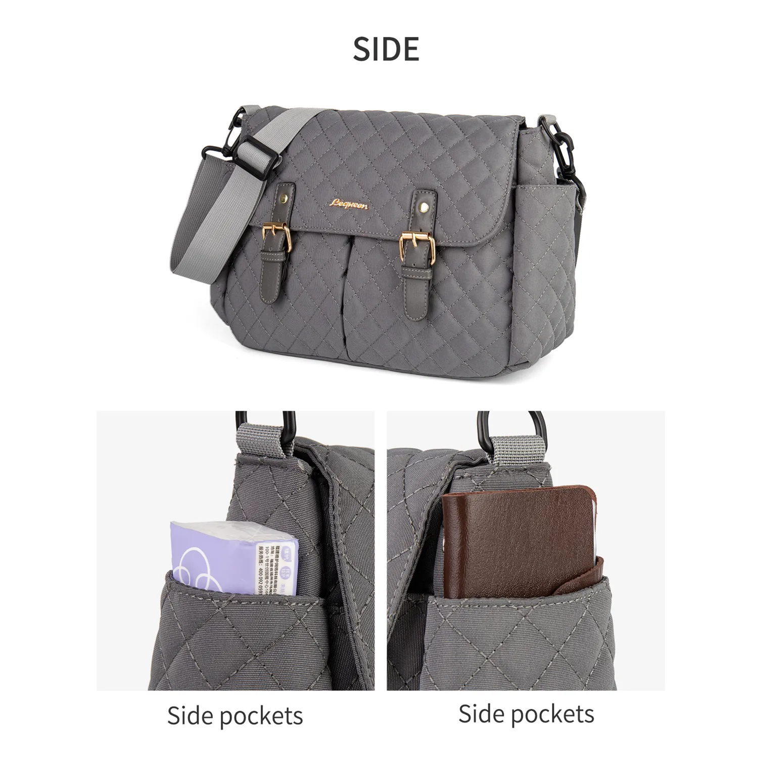Diaper Bag Tote Multifunction Waterproof Large Capacity Quilted Mom Bag Travel Diaper Tote with Stroller Straps Dark Grey image 3