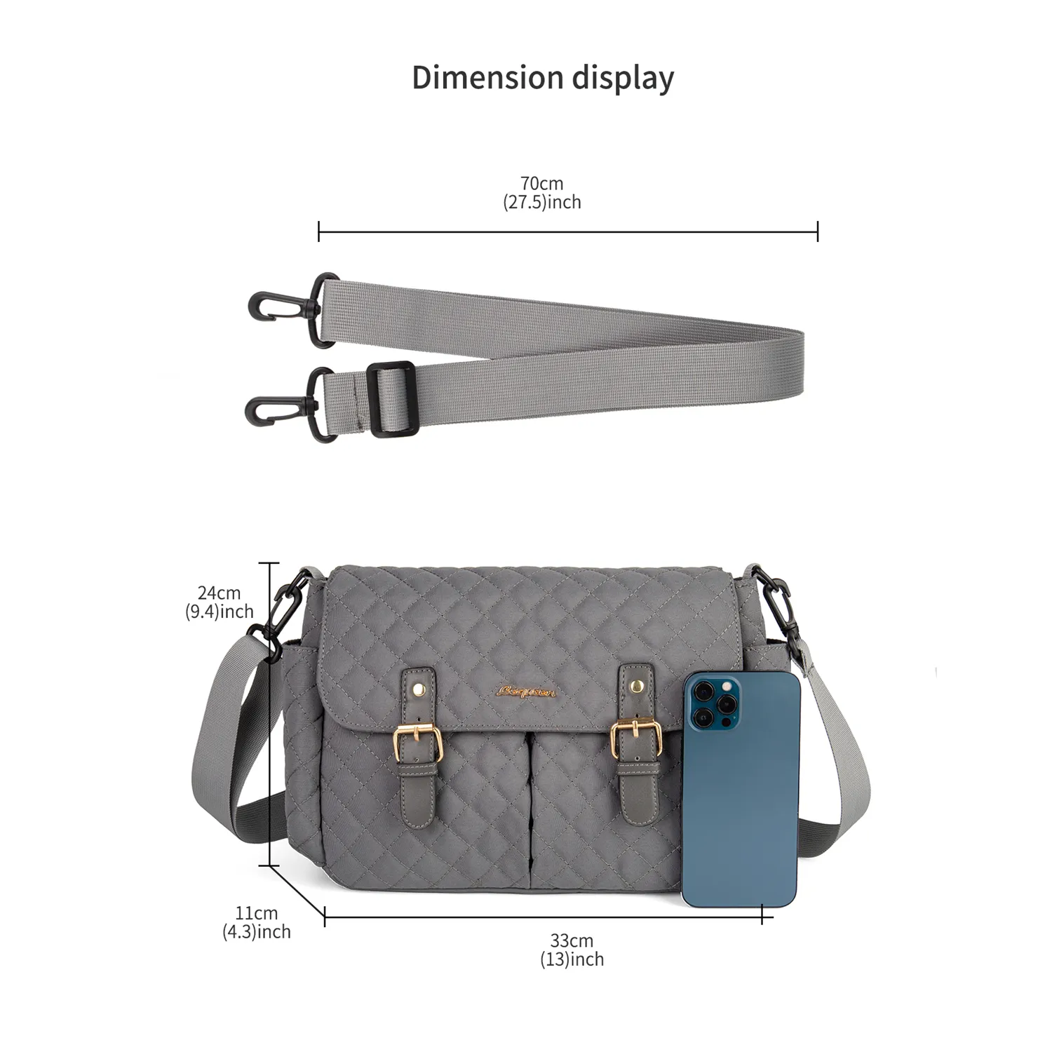 Diaper Bag Tote Multifunction Waterproof Large Capacity Quilted Mom Bag Travel Diaper Tote with Stroller Straps Dark Grey image 6