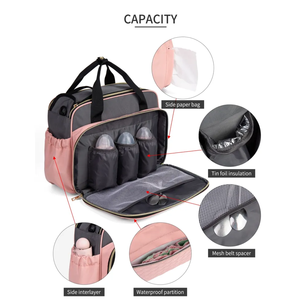 borsa mamma borsa per pannolini impermeabile di grande capacità con tracolla regolabile big image 4