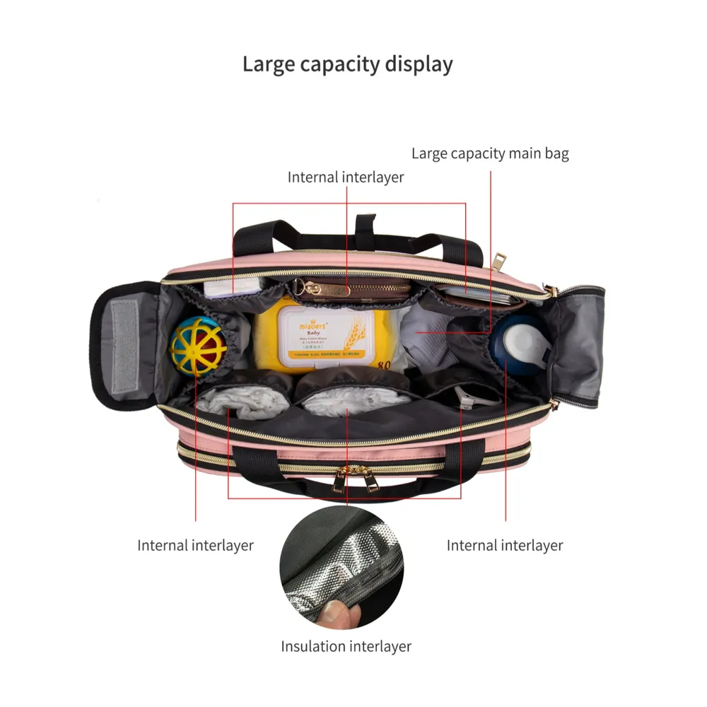 borsa mamma borsa per pannolini impermeabile di grande capacità con tracolla regolabile big image 5