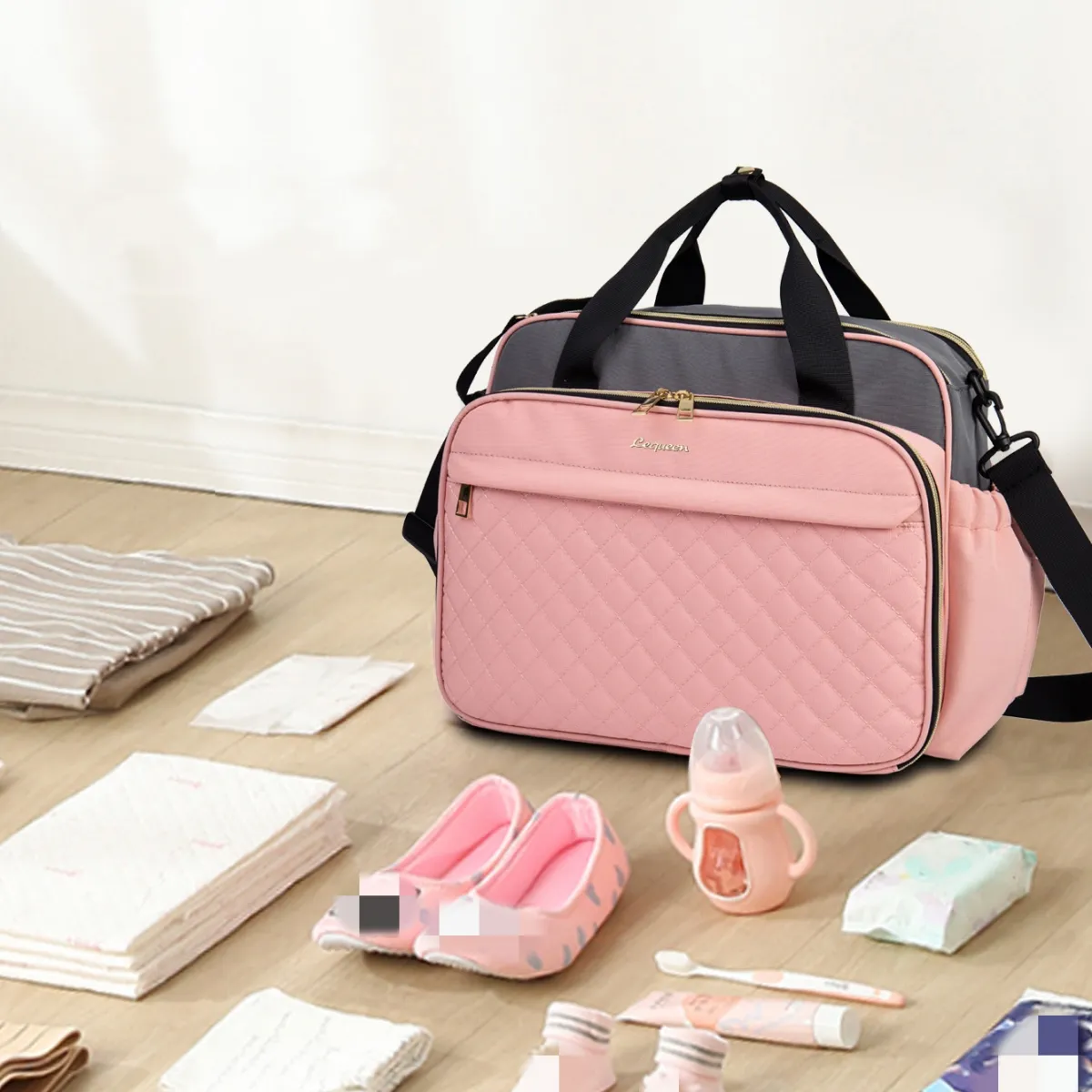 borsa mamma borsa per pannolini impermeabile di grande capacità con tracolla regolabile  big image 8