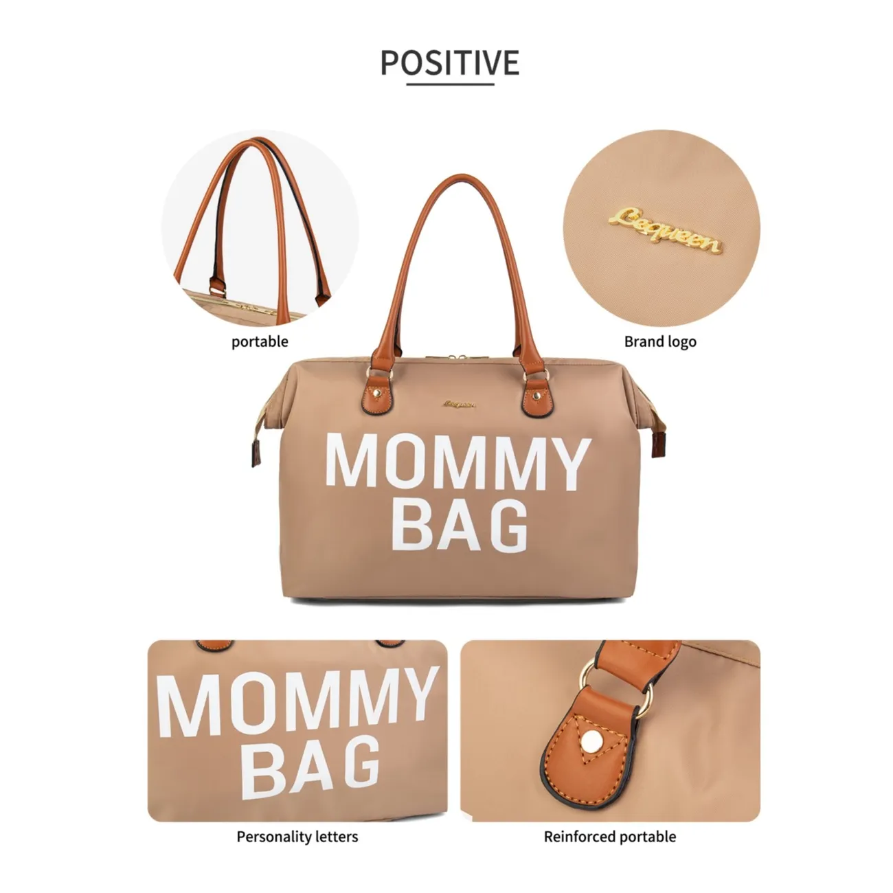 Diaper Bag Tote Letter Print Mommy Bag Large Capacity Waterproof Handbag Mom Bag Khaki big image 1