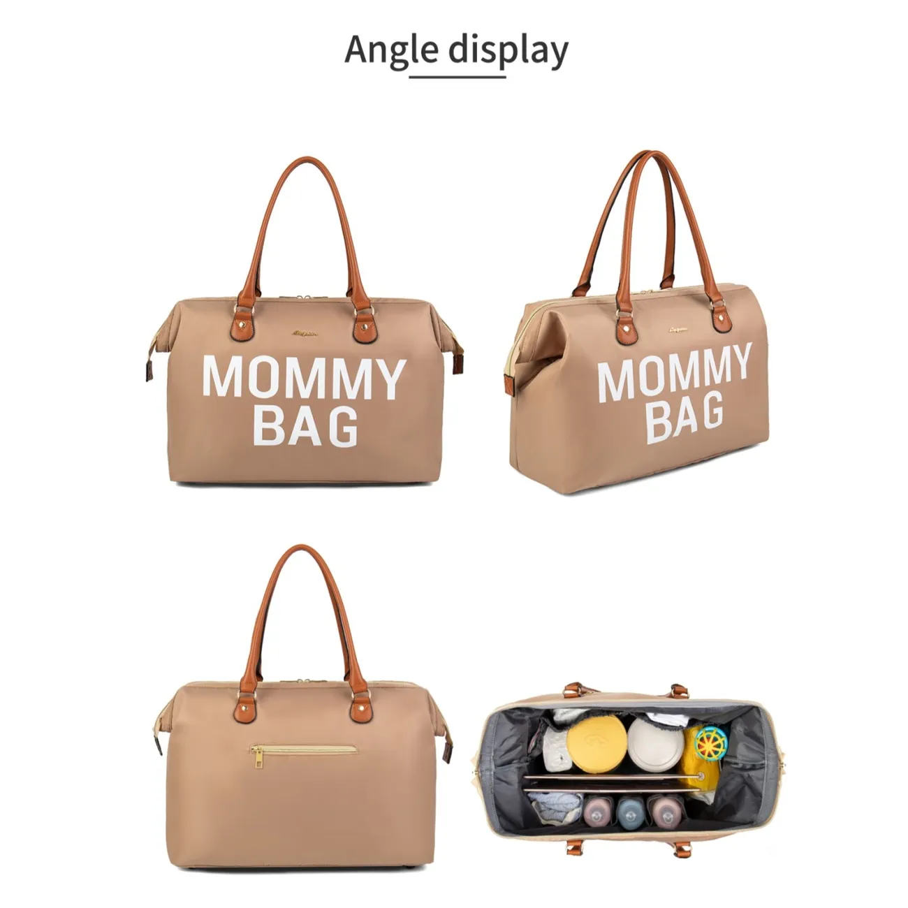 Baby Bag Tote Letter Print Baby Bag Large Capacity Waterproof Handbag Baby Bag Khaki big image 1