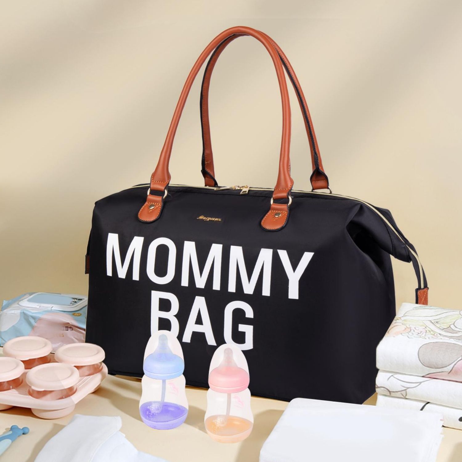 Diaper Bag Tote Letter Print Mommy Bag Large Capacity Waterproof Handbag Mom Bag
