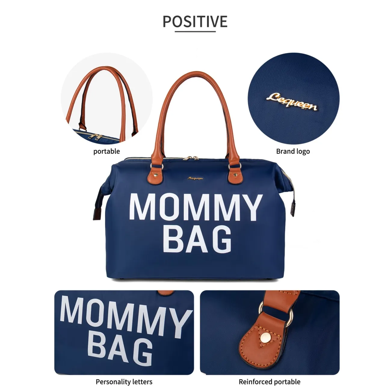 Diaper Bag Tote Letter Print Mommy Bag Large Capacity Waterproof Handbag Mom Bag Blue big image 1