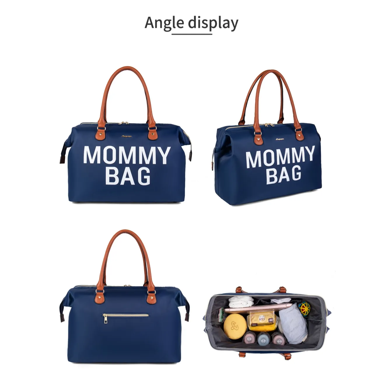 Bolsa de pañales, bolso de mano con estampado de letras, bolso impermeable de gran capacidad, bolso para mamá Azul big image 1
