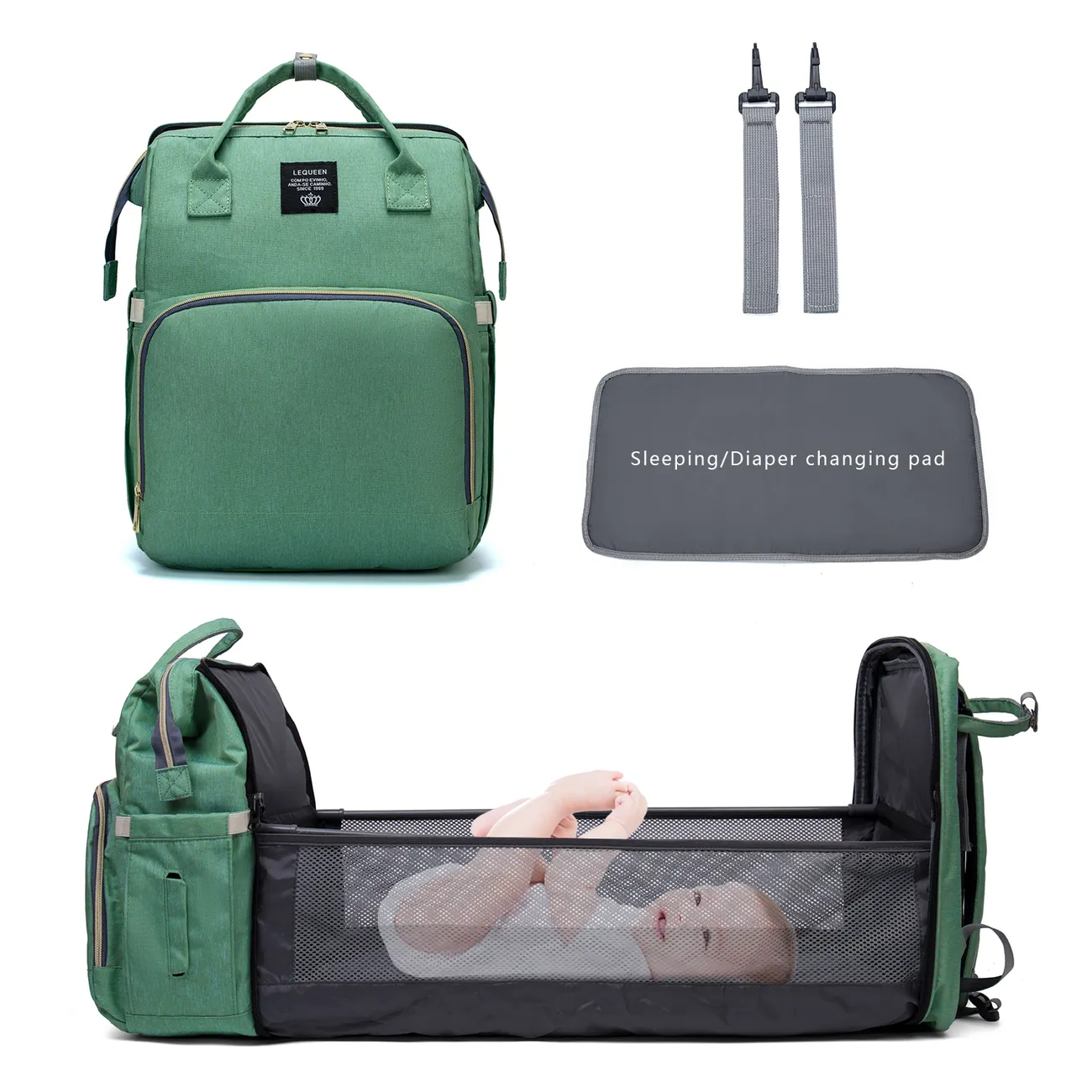 多色尿布袋背包大容量耐用孕婦旅行背包嬰兒護理帶換尿布墊 綠色 big image 1