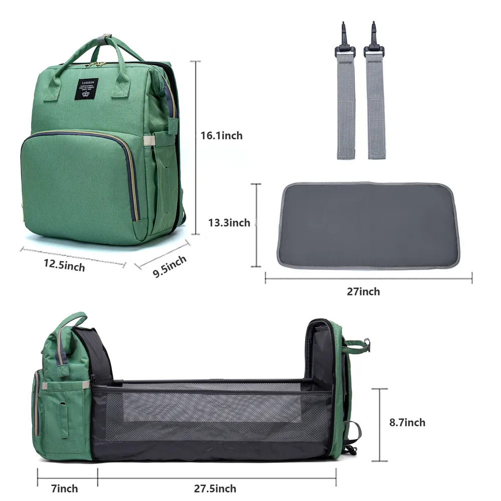 Zaino per borsa per pannolini per bambini con stazione di cambio Borsa mamma premaman multifunzione e multicolore di grande capacità e zaino pieghevole Borsa portatile per mamma di grande capacità con borsa per ciuccio staccabile, fasciatoio per pannolini e USB big image 2