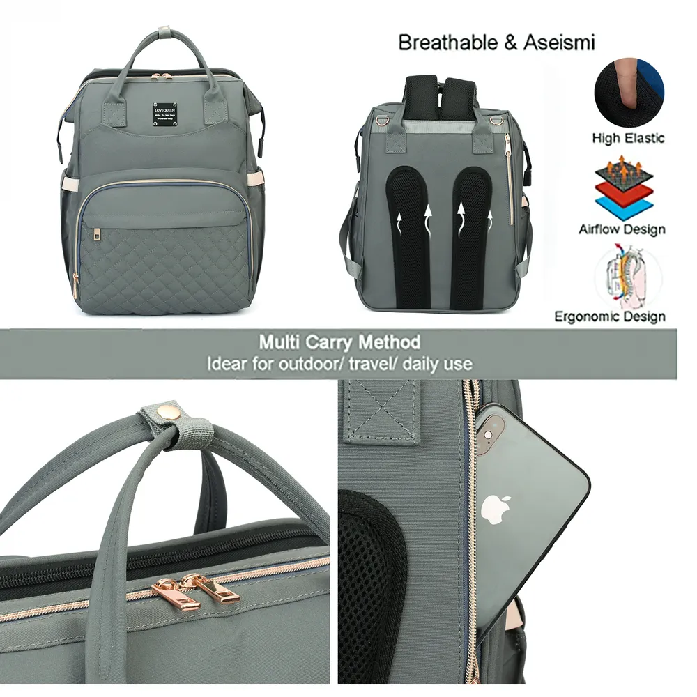 Zaino multifunzione della mamma portatile di grande capacità Borsa del pannolino che cambia la borsa premaman Letto da viaggio pieghevole per mamma bambino all'aperto big image 5