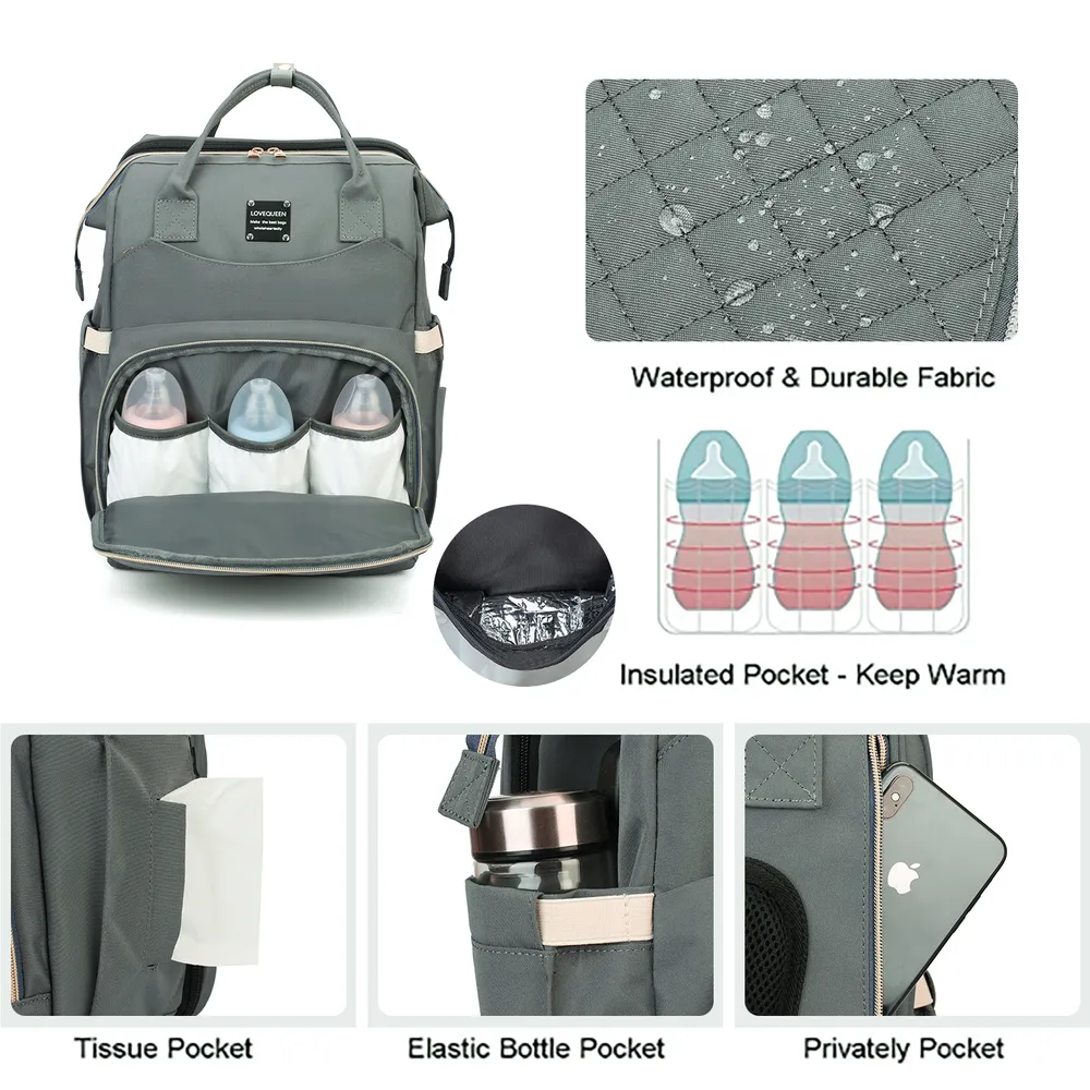 Zaino multifunzione della mamma portatile di grande capacità Borsa del pannolino che cambia la borsa premaman Letto da viaggio pieghevole per mamma bambino all'aperto big image 4