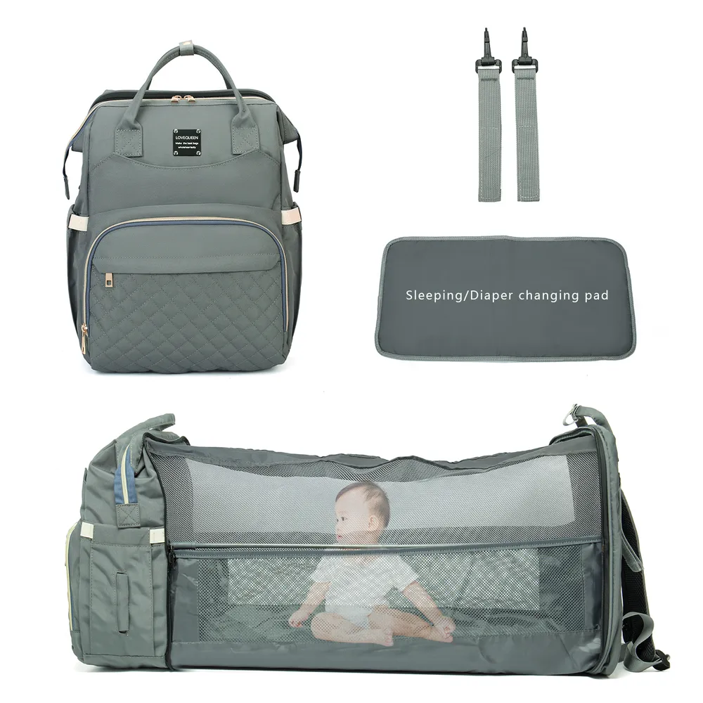 Zaino multifunzione della mamma portatile di grande capacità Borsa del pannolino che cambia la borsa premaman Letto da viaggio pieghevole per mamma bambino all'aperto big image 3