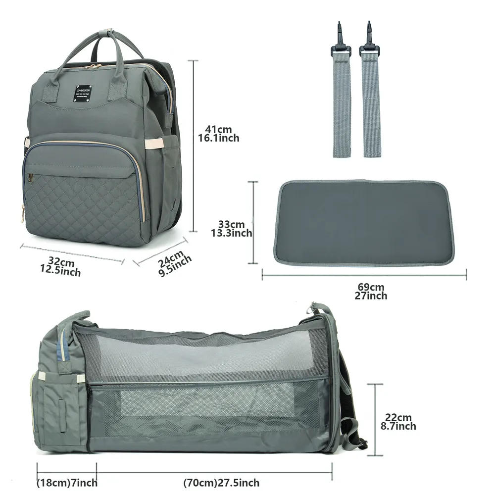 Zaino multifunzione della mamma portatile di grande capacità Borsa del pannolino che cambia la borsa premaman Letto da viaggio pieghevole per mamma bambino all'aperto big image 7