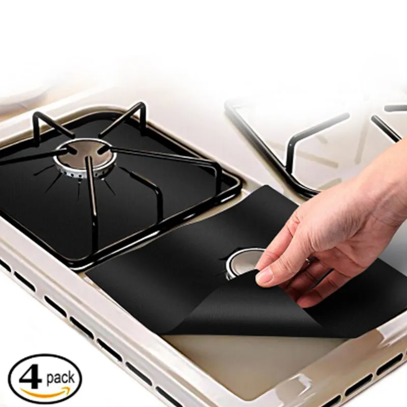 4-pcs cuisinière à gaz carré étui de protection lavable Noir big image 1