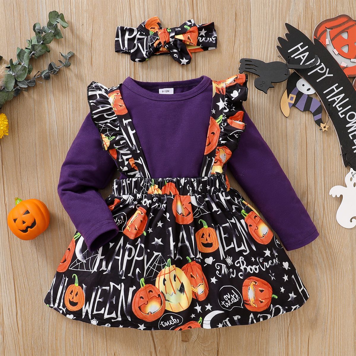 

Halloween Baby Girl Pumpkin & Letter Print Long-sleeve Sets