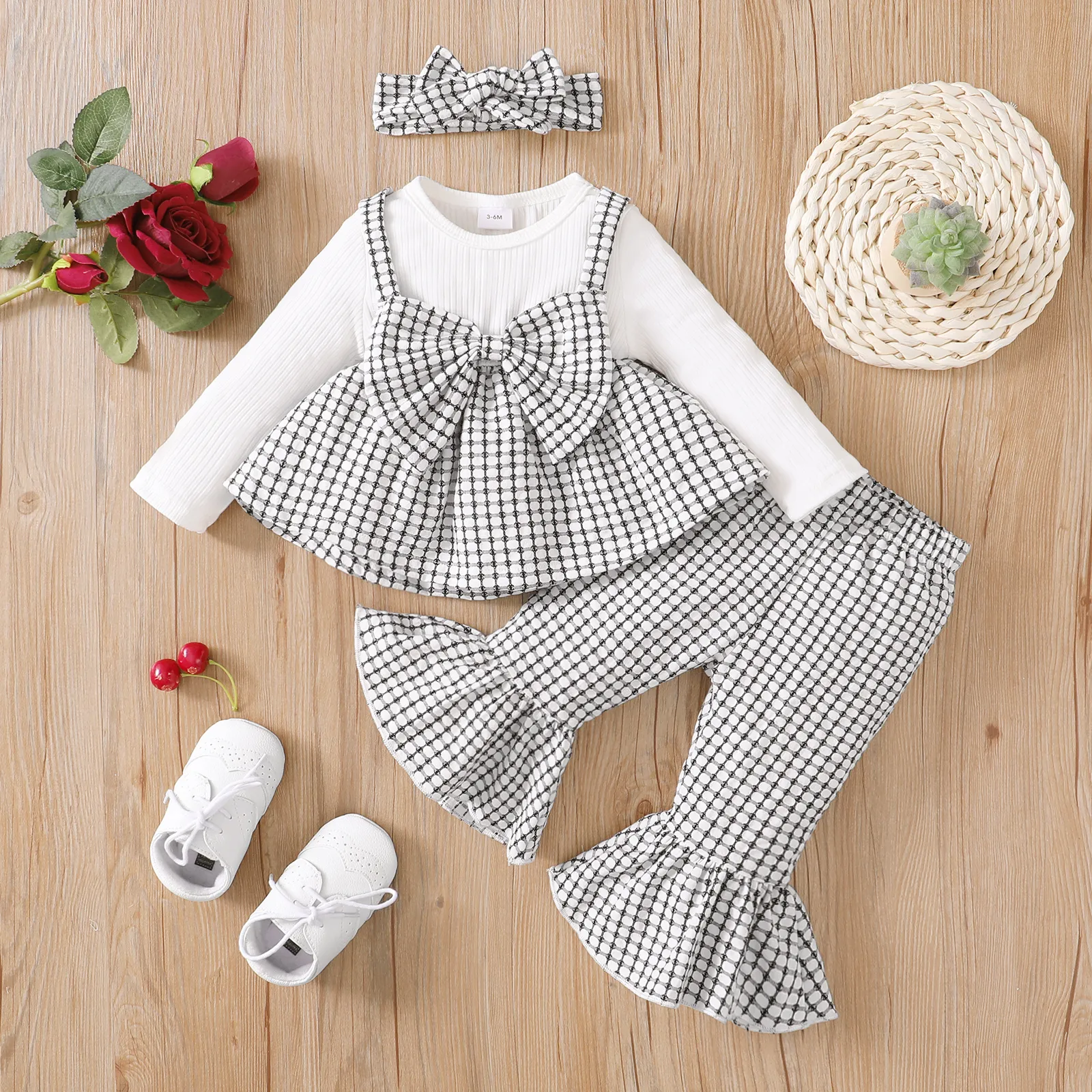 3 unidades Bebé Menina Hipertátil/3D Clássico Manga comprida Conjunto para bebé Preto e branco big image 1