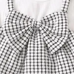3pcs Baby Girl Black Plaid Bowknot Long-sleeve Top and Flared Pants Set BlackandWhite image 4
