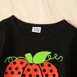 2pcs Toddler Girl Halloween Pumpkin Print Long-sleeve Tee and Bowknot Polka dots Mesh Skirt Set Black image 2