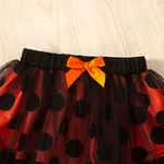 2pcs Toddler Girl Halloween Pumpkin Print Long-sleeve Tee and Bowknot Polka dots Mesh Skirt Set Black image 5
