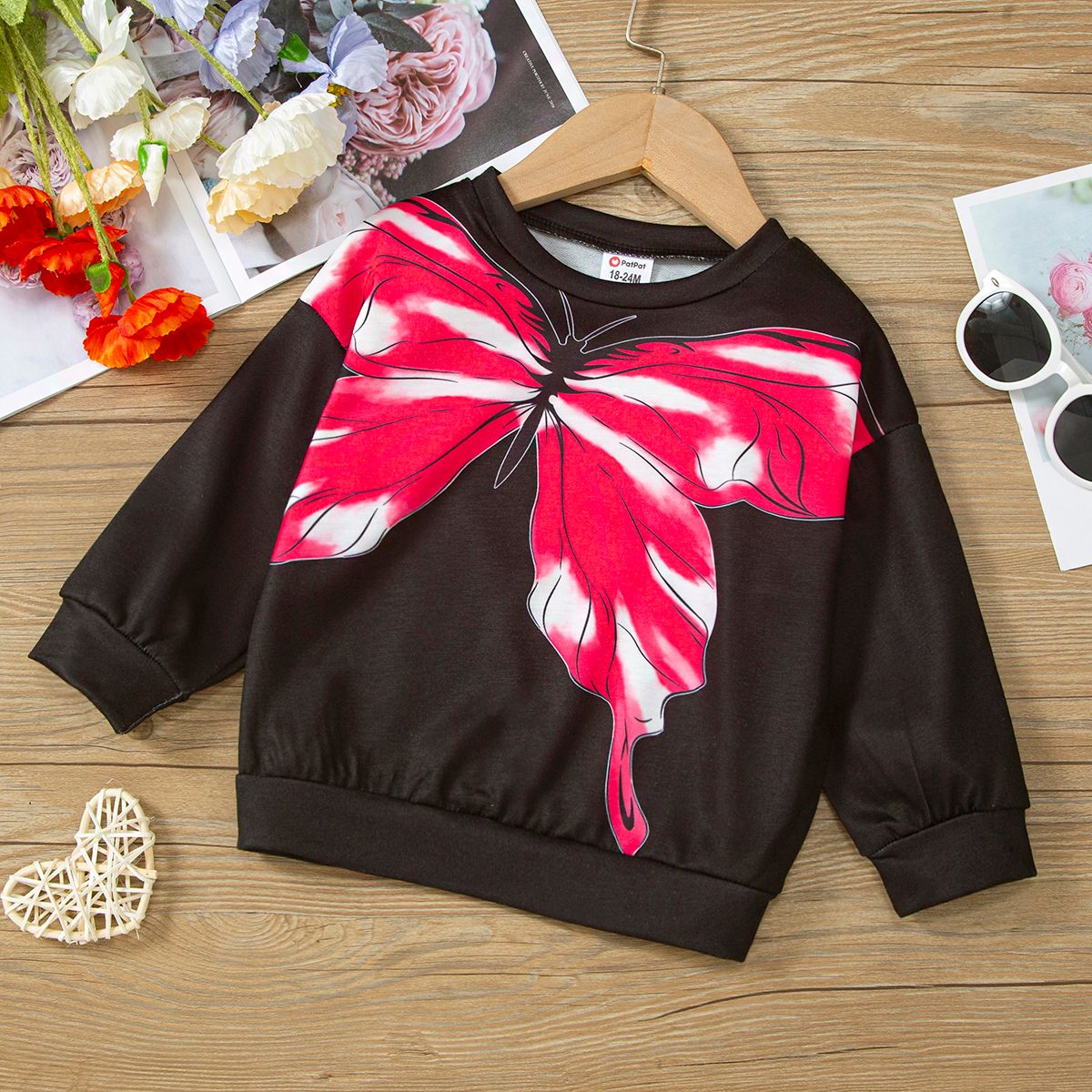 

Toddler Girl Butterfly Print Black Pullover Sweatshirt