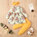 3pcs Floral Allover Long-sleeve Yellow Baby Set  image 1