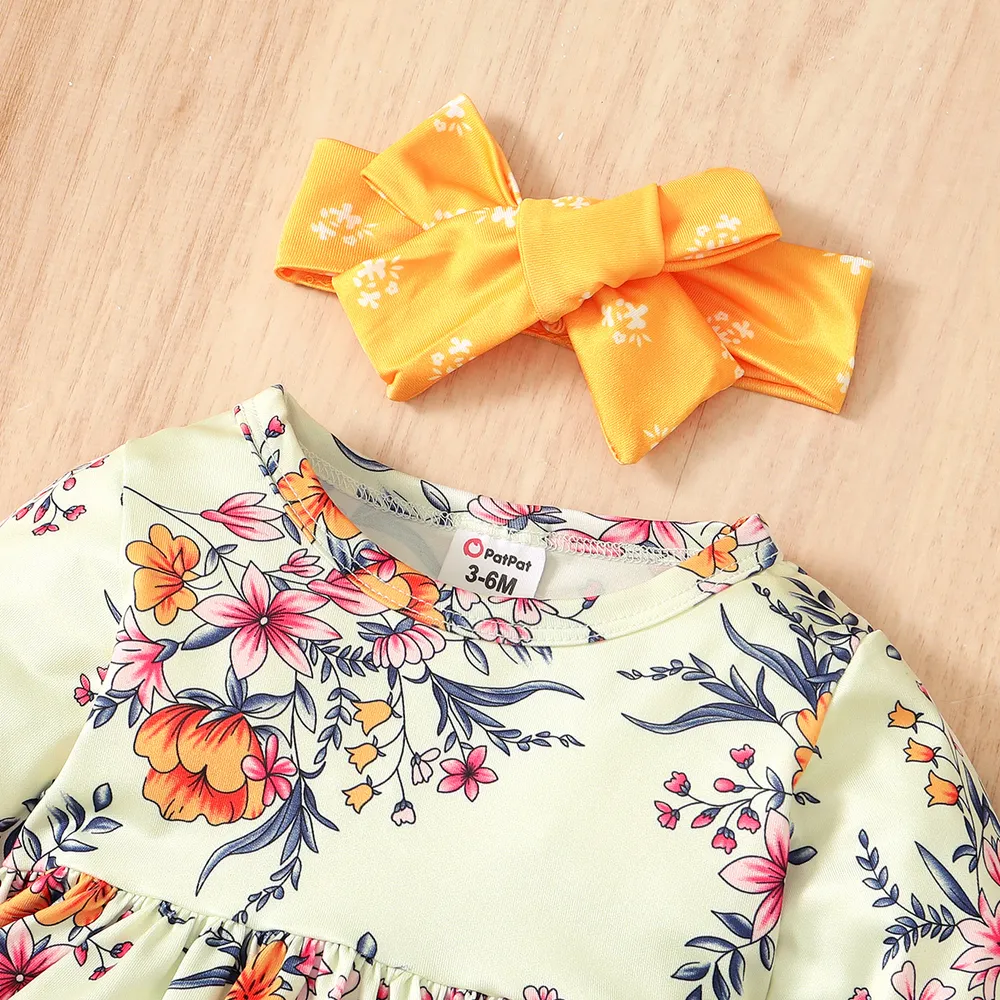 3pcs Floral Allover Long-sleeve Yellow Baby Set  big image 2