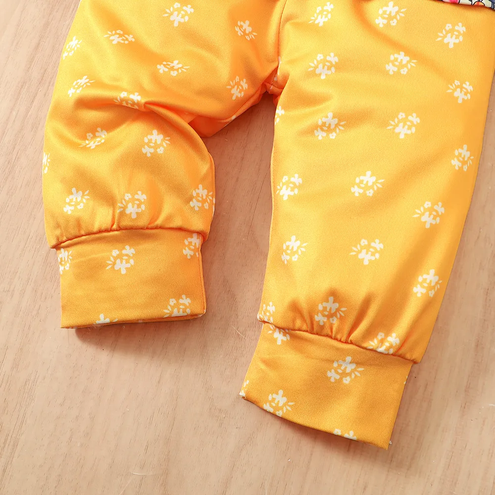 3pcs Floral Allover Long-sleeve Yellow Baby Set  big image 7