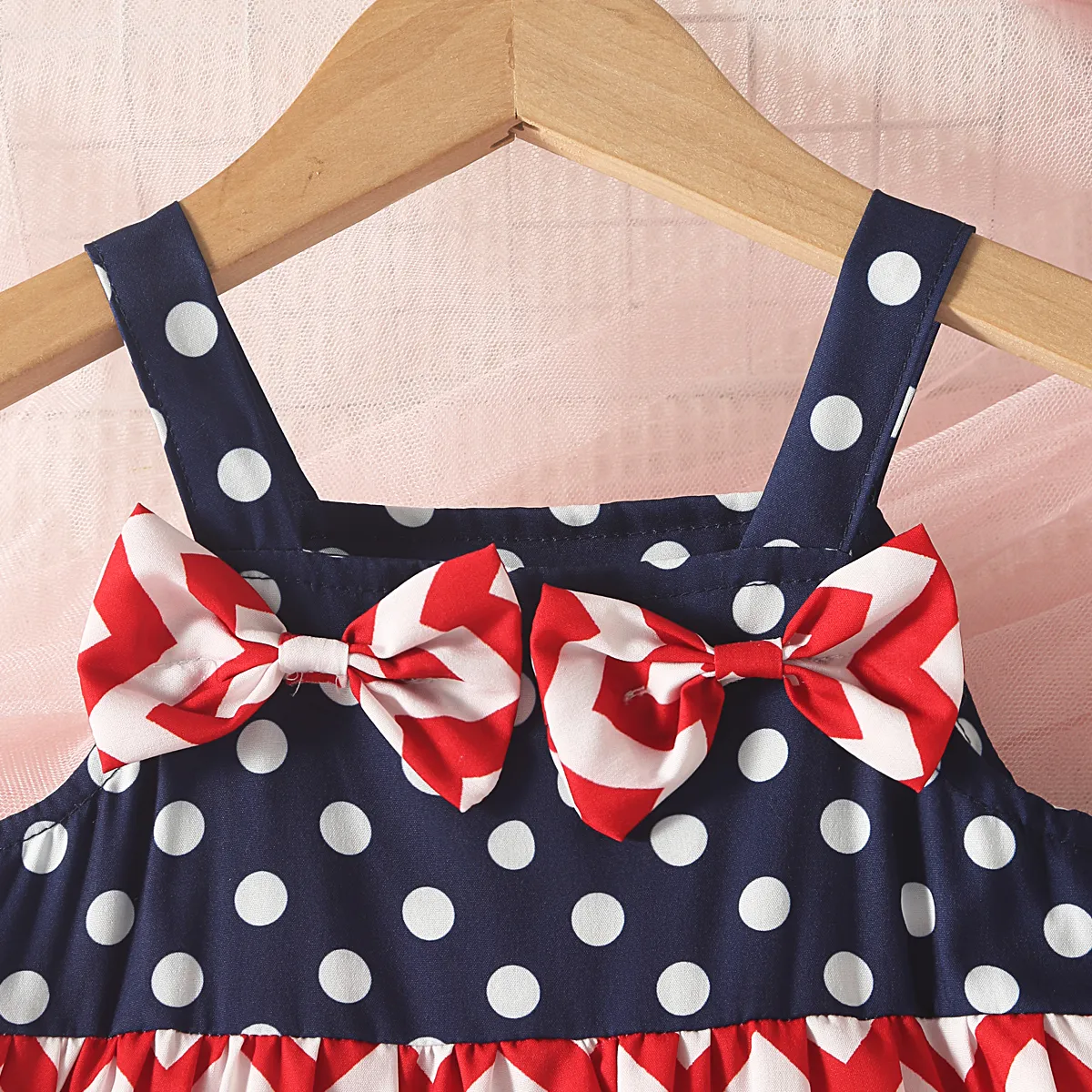 Independence Day Toddler Girl Bow Decor Slip Dress Dark blue/White/Red image 3