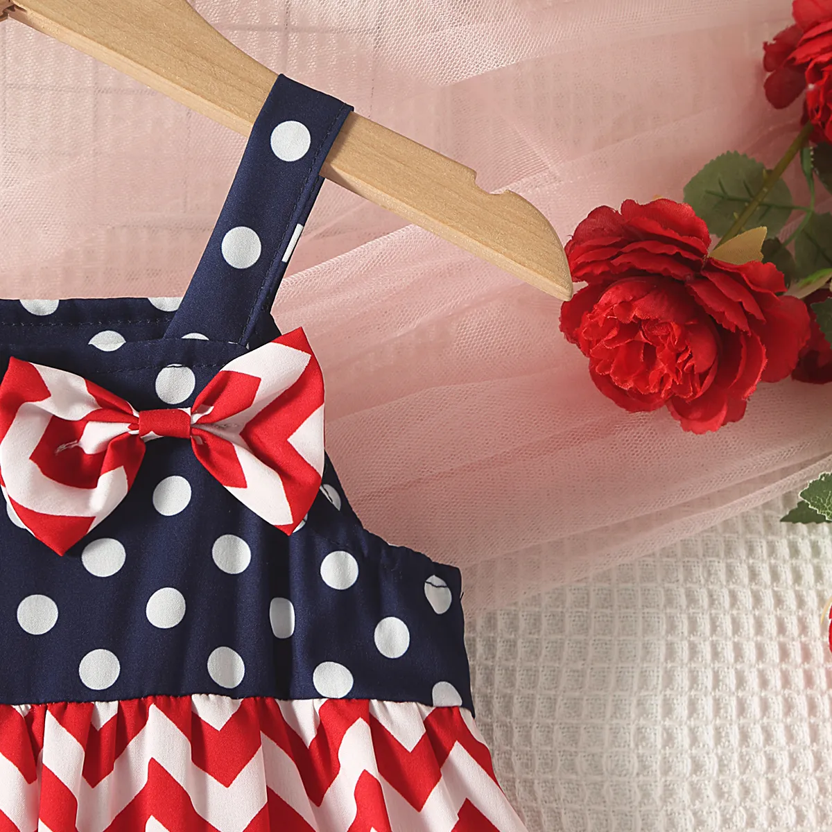 Independence Day Toddler Girl Bow Decor Slip Dress Dark blue/White/Red image 4