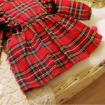 Baby 2pcs Red Plaid Ruffle Pom Poms Long-sleeve Dress Set  image 5