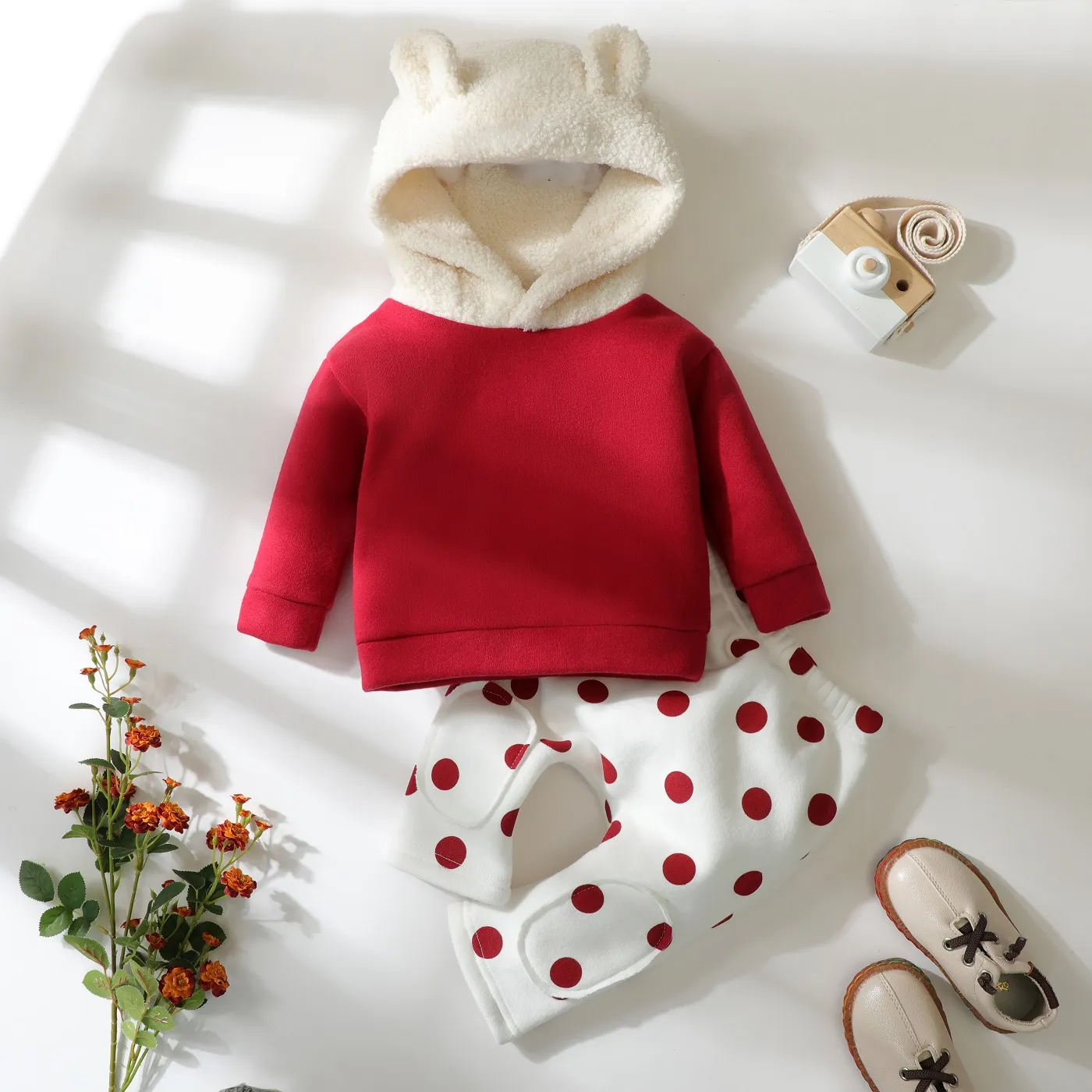 

100% Cotton 2pcs Baby 3D Ears Long-sleeve Fleece Hoodie and Trousers Set