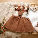 Baby Girl 3D Antlers Pink Ruffle Sleeveless Corduroy Overall Dress Khaki
