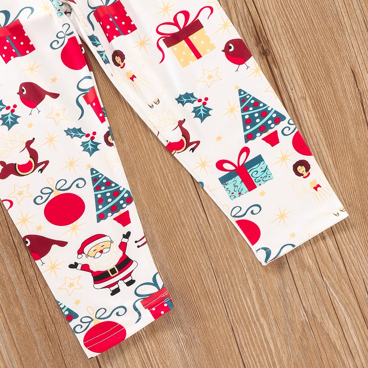 3-piece Toddler Girl Ruffle Hem Long Bell sleeves Red Top, Santa Christmas Tree Print Pants and Scarf Set  image 5