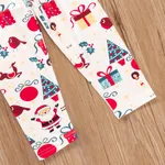 3-piece Toddler Girl Ruffle Hem Long Bell sleeves Red Top, Santa Christmas Tree Print Pants and Scarf Set  image 5