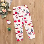 3-piece Toddler Girl Ruffle Hem Long Bell sleeves Red Top, Santa Christmas Tree Print Pants and Scarf Set  image 4