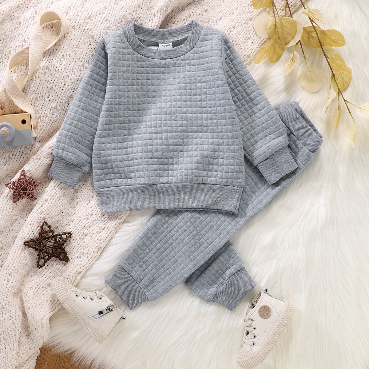 2-piece Toddler Girl/Boy Solid Long-sleeve Top And Elasticized Pants Casual Set