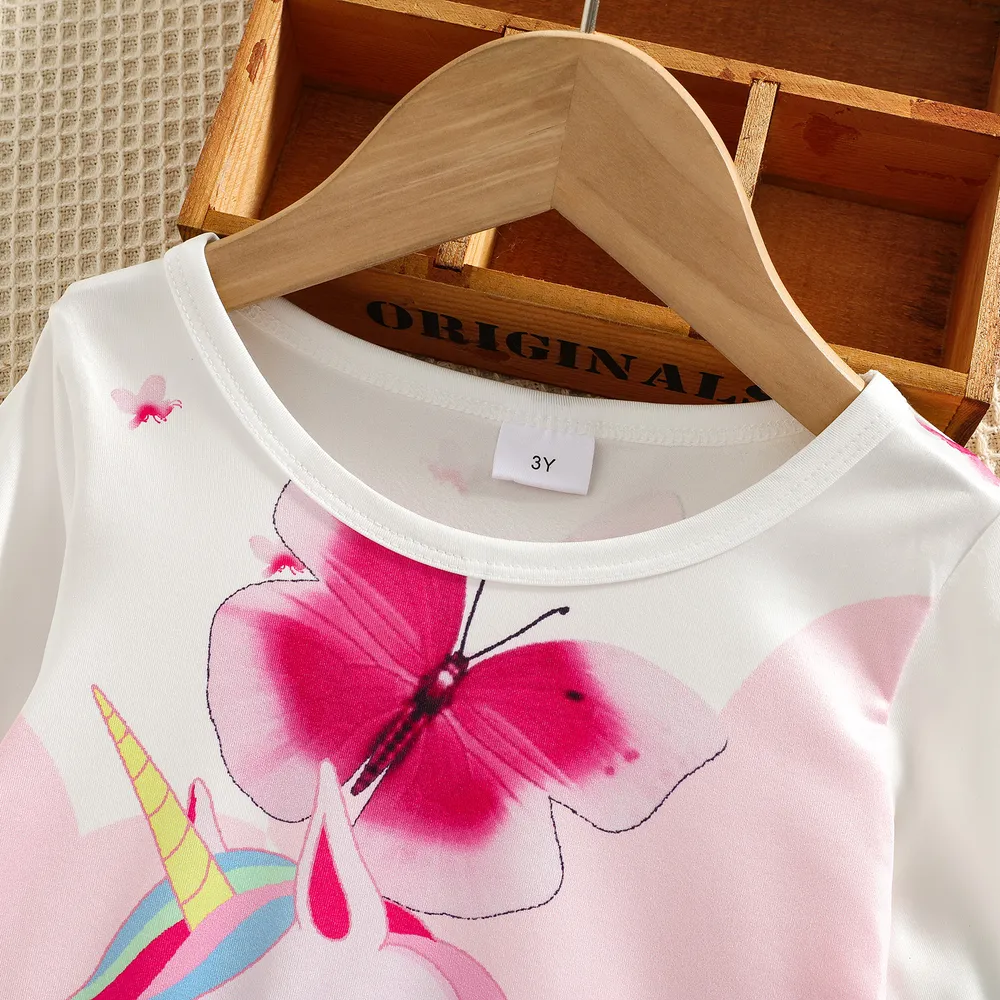 Toddler Girl Animal Unicorn Butterfly Print Long-sleeve Dress big image 2