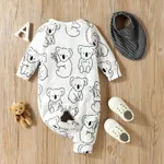 2pcs Baby Boy Allover Koala Print Long-sleeve Button Jumpsuit with Striped Bib Set  image 2