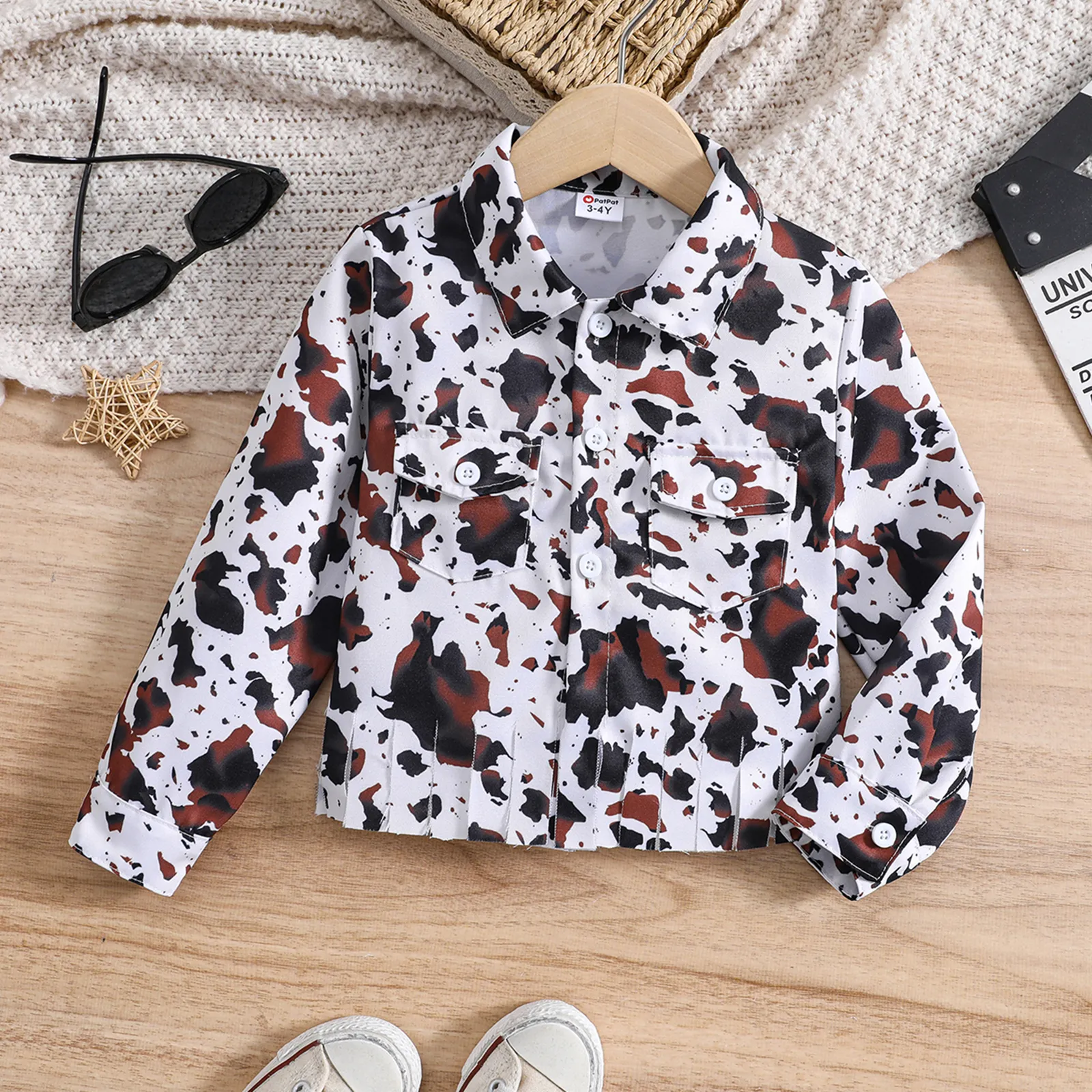 Toddler Girl Avant-garde Tassel Cow Stripe Jacket 