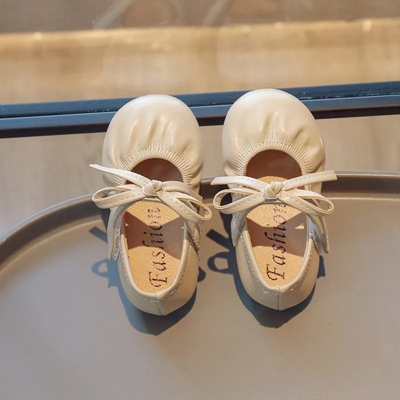  Toddlers & Kids Solid Color Bow Velcro Shoes Beige big image 1