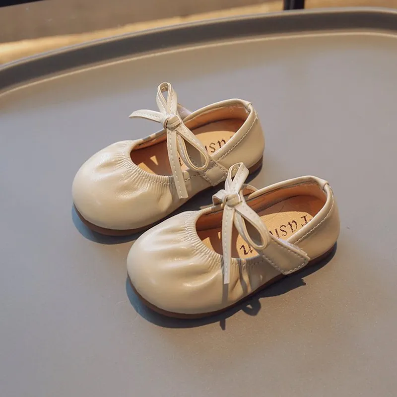  Toddlers & Kids Solid Color Bow Velcro Shoes Beige image 4