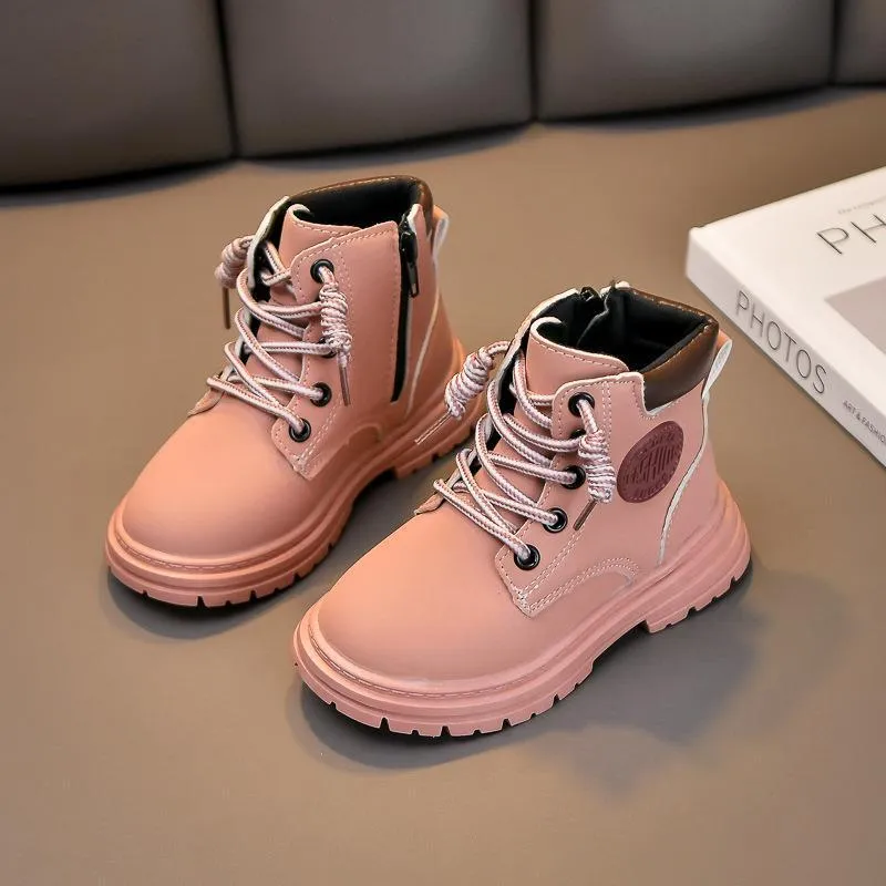 Toddler and Kids Casual Side Zipper Combat Boots Pink big image 1