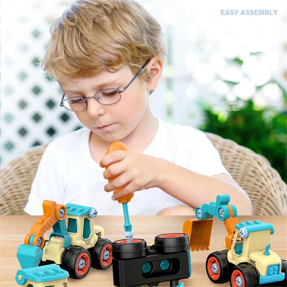 Lot de 4 véhicules d'ingénierie jouets pour garçons camions construction de tige de voiture ensemble de construction éducatif véhicule d'ingénierie jouets de voiture Multicolore big image 1