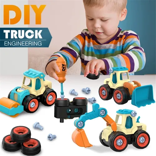 4-pack Engineering Vehicles Toys For Boys Trucks Car Stem Construction Building Set Educational Engineering Vehicle Car Toys