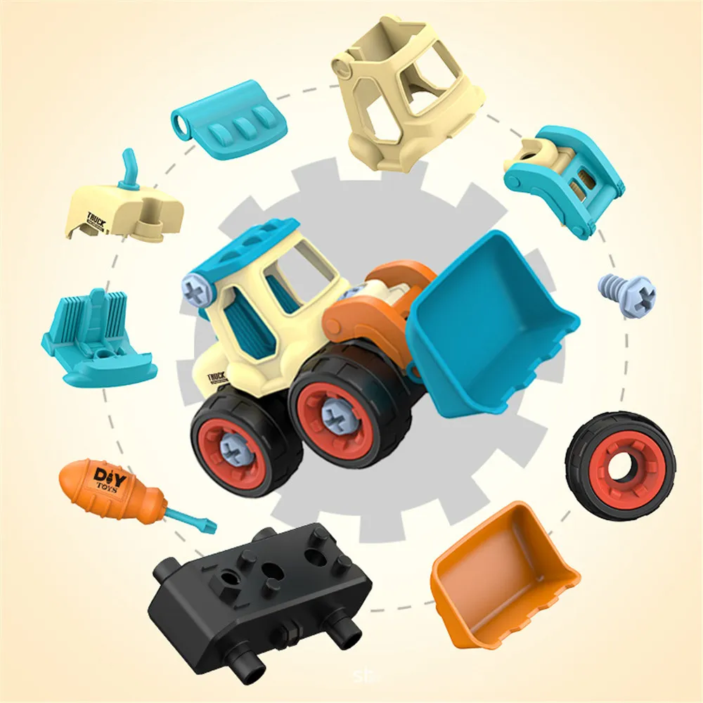 4-pack Engineering Vehicles Toys For Boys Trucks Car Stem Construction Building Set Educational Engineering Vehicle Car Toys big image 8
