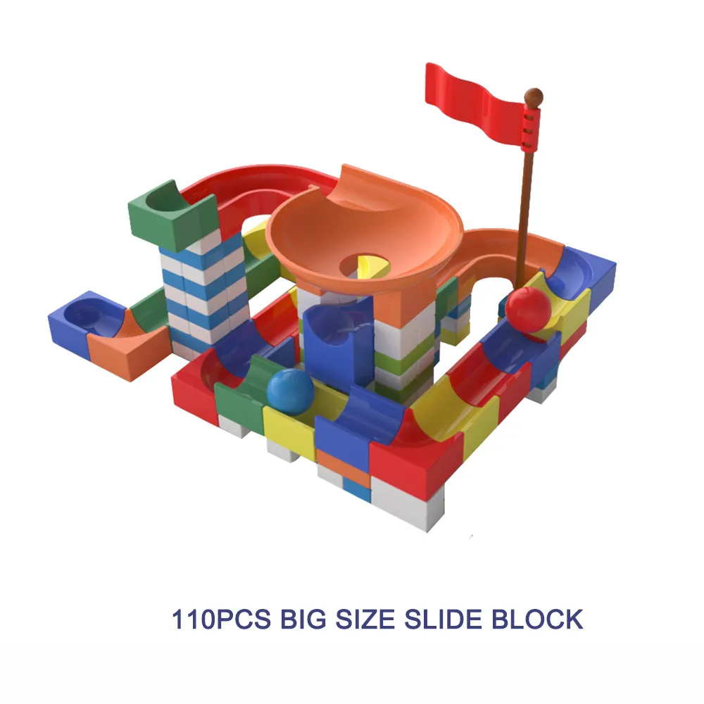 110-pack Marble Race Run DIY Maze Balls Building Blocks Funnel Slide Larger Size Bricks Educational Kids Toys For Children Gift (Random Color)