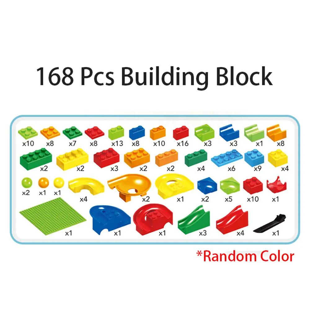 Paquete de 168 bloques de construcción para niños, juguetes, bloques de pista, carrera de mármol, juego de pista de bolas de laberinto, conjunto de bloques deslizantes, juguetes de regalo vistoso big image 1