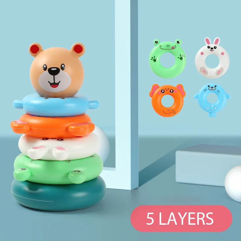 Rainbow Animal Tower Stacking Circle Nesting Circle Toy Kids Early Childhood Education Puzzle Ring Toy Kids Toys  big image 1